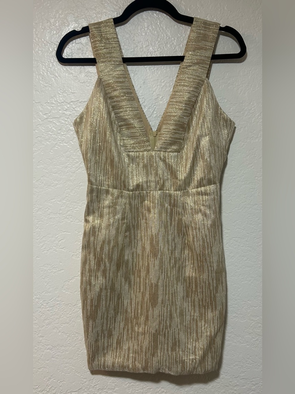 Dainty Hooligan Metallic Gold V-Neck Mini Dress